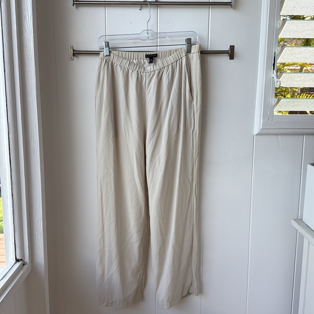 Eileen Fisher Silk Georgette Straight Ankle Pant Cream White Beige Sz XS - Picture 2 of 7